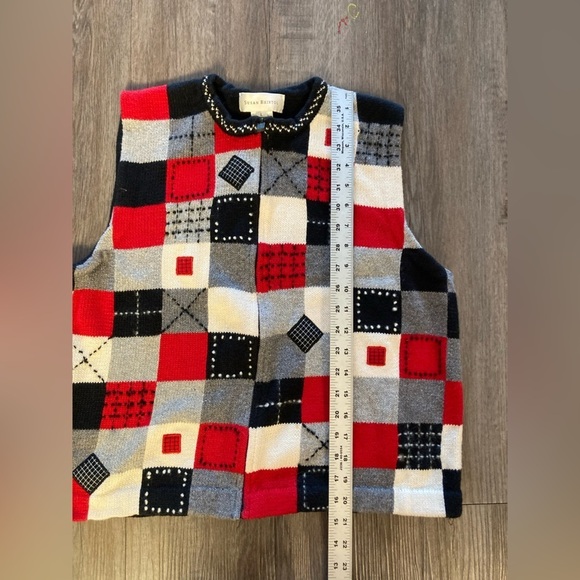 Vintage Susan Bristol Sweater Vest Large Patchwork Plaid Gingham Granny Cottage - Picture 3 of 8